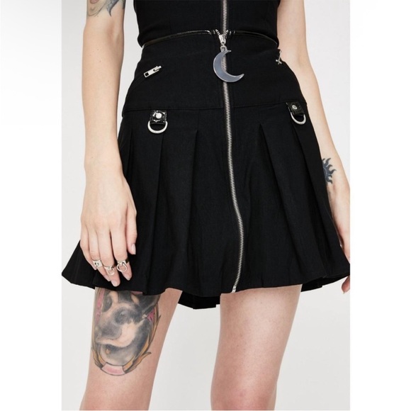 Killstar Dresses & Skirts - Killstar Kristen Pleated Black Skirt with Silver Metal Details